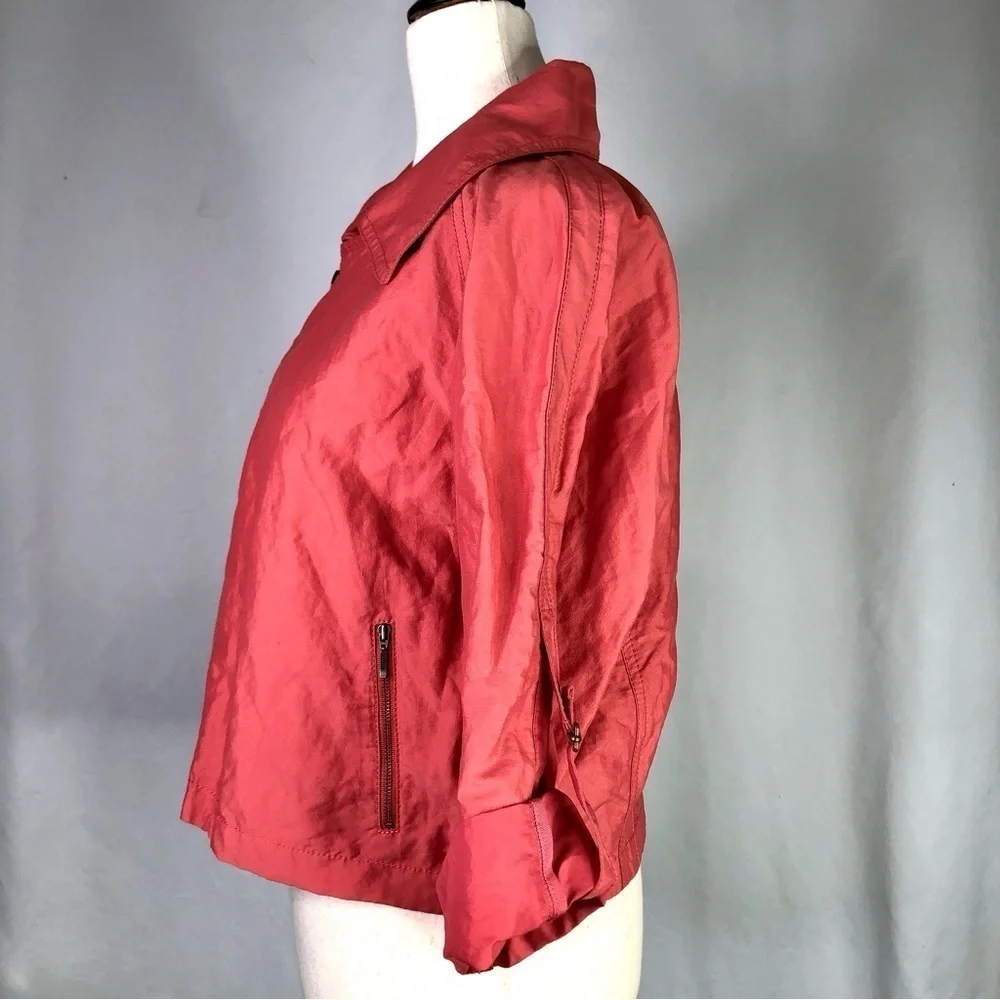 CAbi jacket lightweight windbreaker moto zipper roll sleeves cropped salmon pink